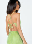 back view of model wearing Princess Polly Julia Plisse Top Green 