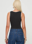 back view of model wearing Princess Polly Hugeaux Bodysuit Black Sleeveless 