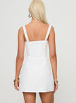 back view of model wearing Princess Polly Faucher Mini Dress White Sweetheart Neckline 