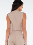 Front view of model wearing  front Princess Polly Sleeveless Square Neck  Murison Vest Beige