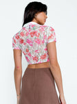 back view of model wearing Princess Polly Aziel Top Floral Multi Short Sleeves V-Neck 