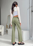 Front view of model wearing  front Princess Polly High Waisted Pants High Waisted Pants High Waisted Pants High Waisted Pants  Tumble Pants Green