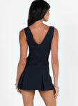 Front view of model wearing  front Princess Polly V-Neck  Ristia Mini Dress Navy