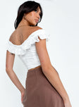 back view of model wearing Princess Polly Talley Top White Boat Neck 