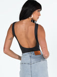 back view of model wearing Princess Polly Beresford Bodysuit Black Sleeveless 