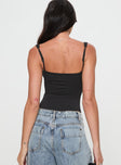 back view of model wearing Princess Polly Peekaboo Bodysuit Black Sleeveless Sweetheart 