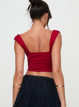 back view of model wearing Princess Polly Candyce Top Red Short Sleeves Sweetheart 