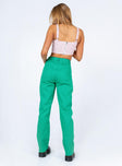 back view of model wearing Princess Polly Arcos Denim Jeans Green High Waisted 