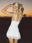 back view of model wearing Princess Polly Love Is Alive Lace Mini Dress White Plunger 