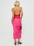 back view of model wearing Princess Polly Knox Maxi Dress Hot Pink Floral Scoop Neck 