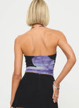 back view of model wearing Princess Polly Carmelo Top Black / Floral Sleeveless straight 