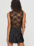 back view of model wearing Princess Polly Feelix Sleeveless Lace Bodysuit Black Sleeveless 