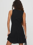 back view of model wearing Princess Polly Vivre Mini Dress Black Crew Neck 