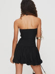 back view of model wearing Princess Polly Nerine Bubble Hem Mini Dress Black Straight Neck 