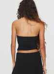 back view of model wearing Princess Polly Quell Top Black Sleeveless 