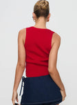 back view of model wearing Princess Polly Issues Top Red Sleeveless Scoop Neck 