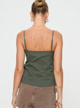 back view of model wearing Princess Polly Lunya Top Green Sleeveless V-Neck 