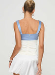 back view of model wearing Princess Polly Chantell Top Blue / White Sleeveless Sweetheart 