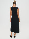 back view of model wearing Princess Polly Chosen Girl Linen Blend Midi Dress Black Square Neck 