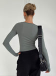 back view of model wearing Princess Polly Kentwell Bolero Bodysuit Slate Full Sleeves Square Neck 