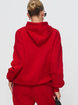 back view of model wearing Princess Polly Dream Fleece Classic Hoodie Red Long 