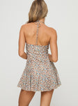 back view of model wearing Princess Polly Delamere Mini Dress Multi / Floral Square Neck 