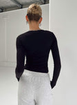 back view of model wearing Princess Polly Kentwell Bolero Bodysuit Black Full Sleeves Square Neck 