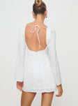 back view of model wearing Princess Polly Lyna Long Sleeve Mini Dress White Sweetheart Neckline 