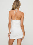 back view of model wearing Princess Polly Duncani Mini Dress White V-Neck 