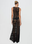 back view of model wearing Princess Polly Zhara Lace Dress Black Scoop Neck 