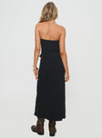 back view of model wearing Princess Polly Birdie Asymmetric Linen Blend Top Black Sleeveless straight 