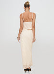 back view of model wearing Princess Polly Jacintha Maxi Skirt Cream Maxi 