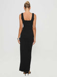 back view of model wearing Princess Polly Bombshell Maxi Dress Black Tall Square Neck 