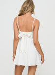 back view of model wearing Princess Polly Slow Dance Linen Blend Mini Dress White Straight Neck 