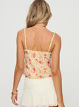 back view of model wearing Princess Polly Niklaus Top Cream Floral Sleeveless V-Neck 