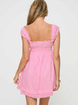 back view of model wearing Princess Polly Carlita Mini Dress Pink Square Neck 