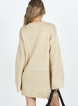 back view of model wearing Princess Polly Cheyenne Knit Sweater Dress Beige High Neck 