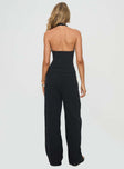 back view of model wearing Princess Polly Felipe Linen Blend Pants Black 