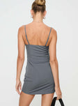 back view of model wearing Princess Polly Bakers Mini Dress Grey Square Neck 