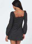 back view of model wearing Princess Polly Hastings Long Sleeve Mini Dress Black 