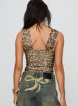 back view of model wearing Princess Polly Serenata Bodysuit Leopard Sleeveless High Neck 