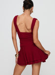 back view of model wearing Princess Polly Taverna Plunge Mini Dress Red Plunger 