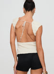 back view of model wearing Princess Polly Uno Tie Top Porcelain Sleeveless Crew Neck 