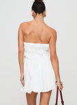 back view of model wearing Princess Polly Karenza Bubble Hem Mini Dress White Straight Neck 