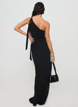 back view of model wearing Princess Polly Trail Blazer Asymmetrical Maxi Dress Black Asymmetric Neckline 