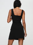 back view of model wearing Princess Polly Bombshell Mini Dress Black Square Neck 