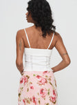 back view of model wearing Princess Polly Rusha Cami Top White Sleeveless V-Neck 