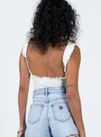 back view of model wearing Princess Polly Farrand Pointelle Bodysuit Ivory Sleeveless Square Neck 