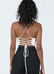 back view of model wearing Princess Polly Karlah Bodysuit White Sleeveless Square Neck 