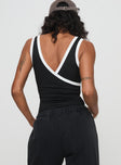 back view of model wearing Princess Polly Fiorah Bodysuit Black / White Sleeveless 